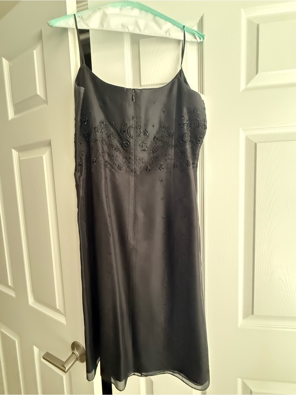 Ann Taylor Black Beaded Satin Midi Dress